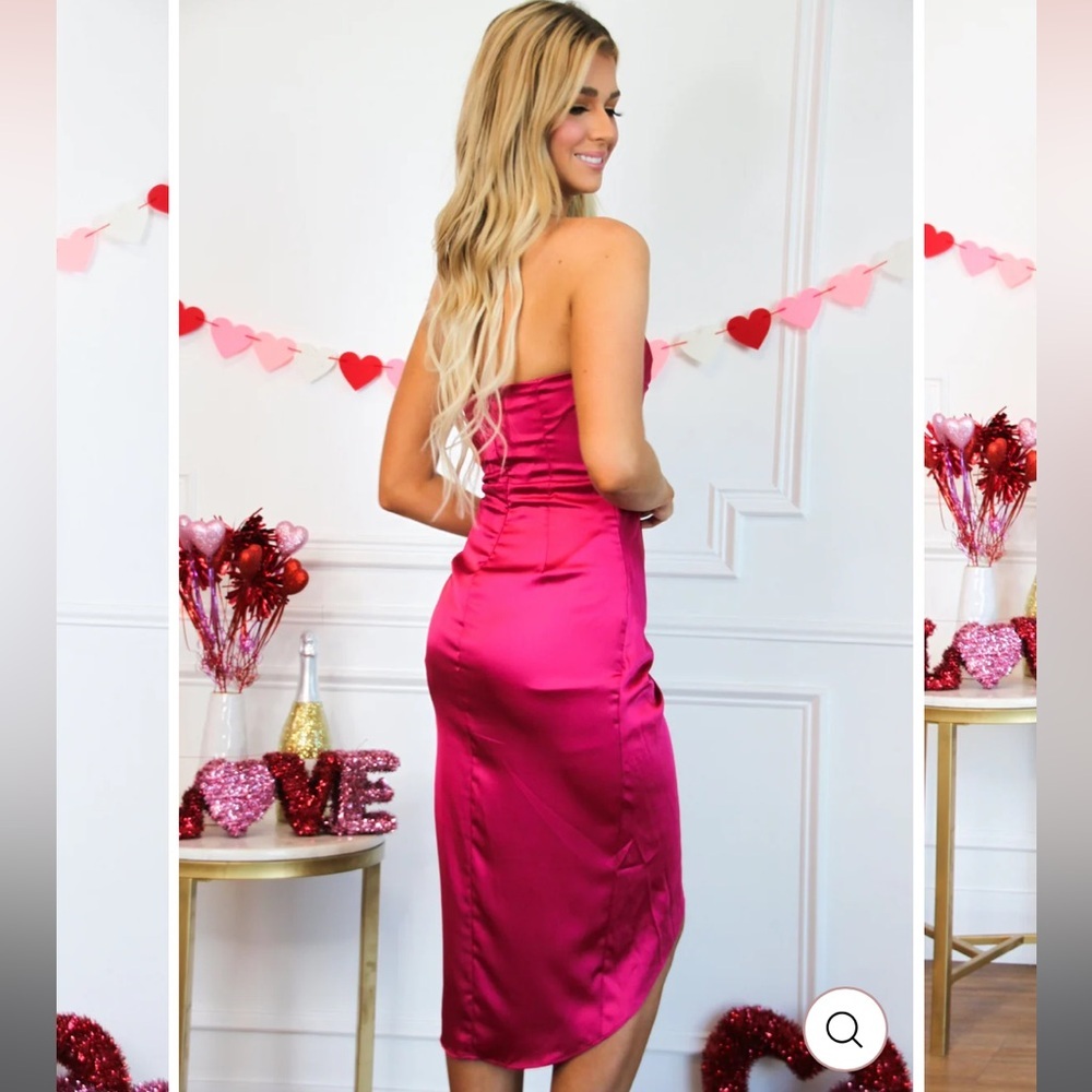 Candace Satin Bustier Midi Dress: Magenta - Picture 3 of 4